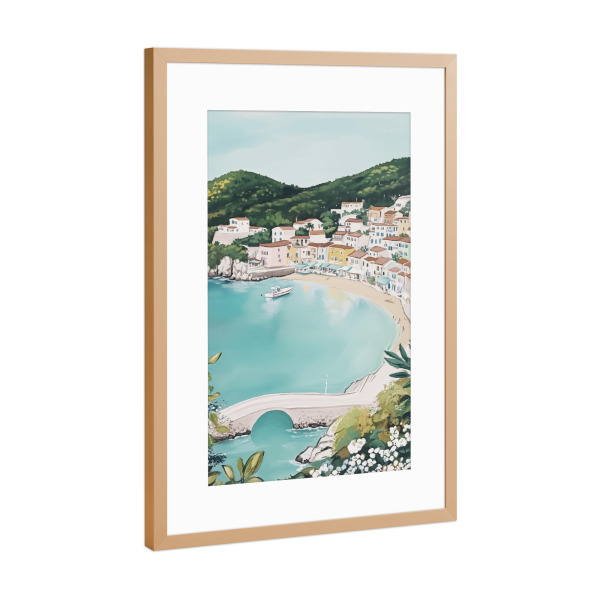 Poster mit Rahmen Kupfer "Mittelmeer Küstendorf" artboxONE - Natur,Reise / Strand und Meer
