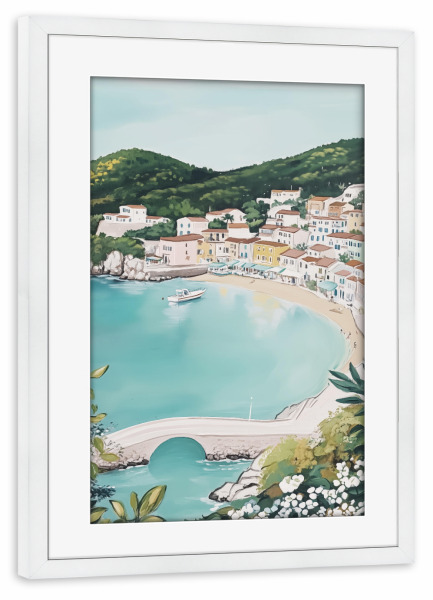 Poster mit Rahmen weiß "Mittelmeer Küstendorf" artboxONE - Natur,Reise / Strand und Meer