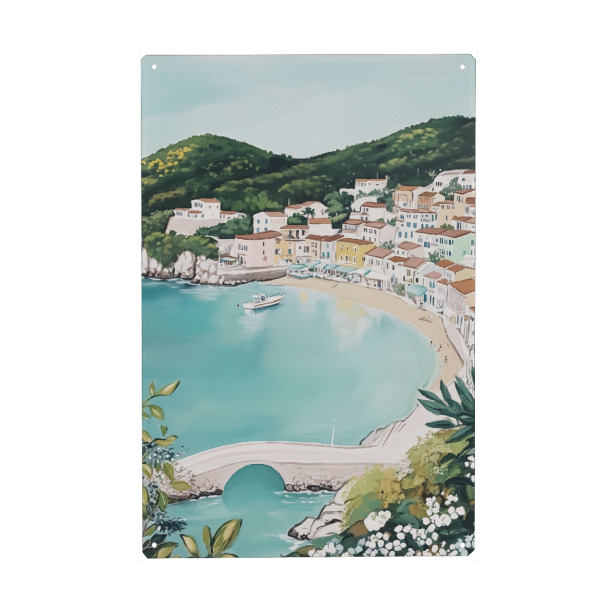 Holzbild "Mittelmeer Küstendorf" artboxONE - Natur,Reise / Strand und Meer