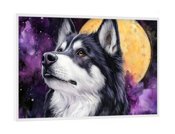 Poster mit weißem Rahmen "Hundes Leben i" artboxONE - Tiere - Hund,Hunde,Tiere,Haustier,Husky,Mond