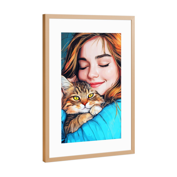 Poster mit Rahmen Kupfer "Ich liebe dich Kitty e" artboxONE - Tiere - Katze,Katzen,Kitty,Haustier,Tier,Liebe,Frau,Mädchen