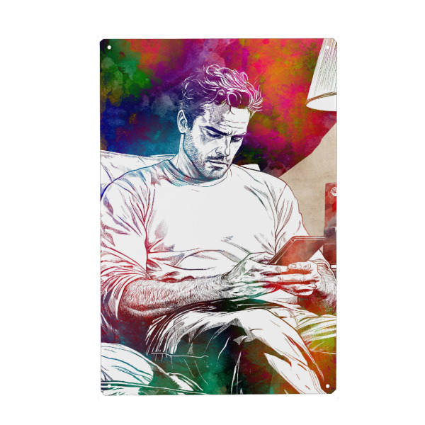 Holzbild "Mann mit Smartphone" artboxONE - Menschen,Männer - Mann,Telefon,Smartphone,Grafik,Entspannen sie sich