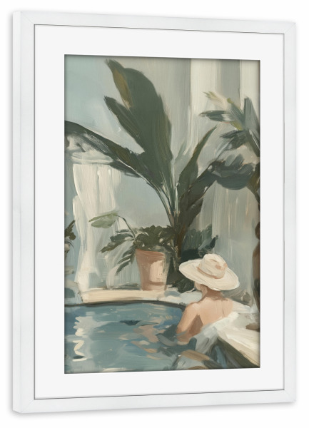 Poster mit Rahmen weiß "Wellness mit Strohhut" artboxONE - Natur,Menschen,Reise / Strand und Meer