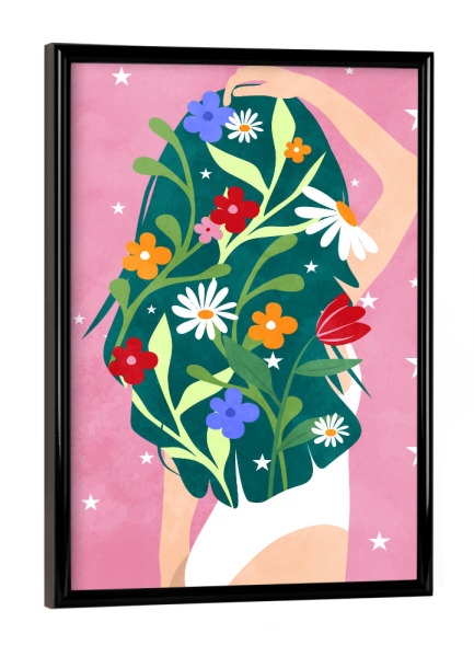 Poster mit schwarzem Rahmen "Blumenhaare, egal" artboxONE - Floral
