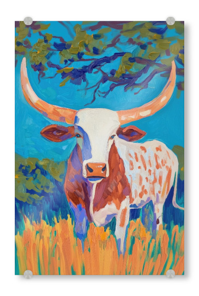 Acrylglasbild "Longhorn Bull in Vibrant Landscape" artboxONE - Natur,Tiere