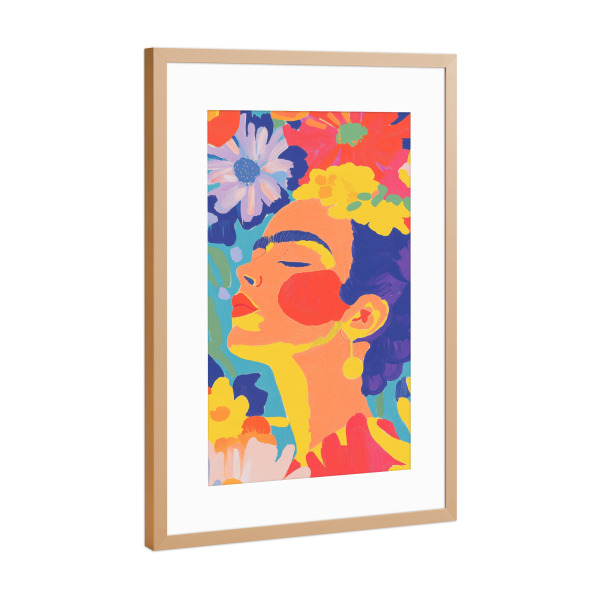 Poster mit Rahmen Kupfer "Blumengarten mit Frida" artboxONE - Floral,Abstrakt,Menschen