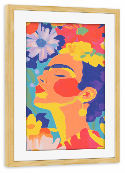 Poster mit Rahmen kiefer "Blumengarten mit Frida" artboxONE - Floral,Abstrakt,Menschen