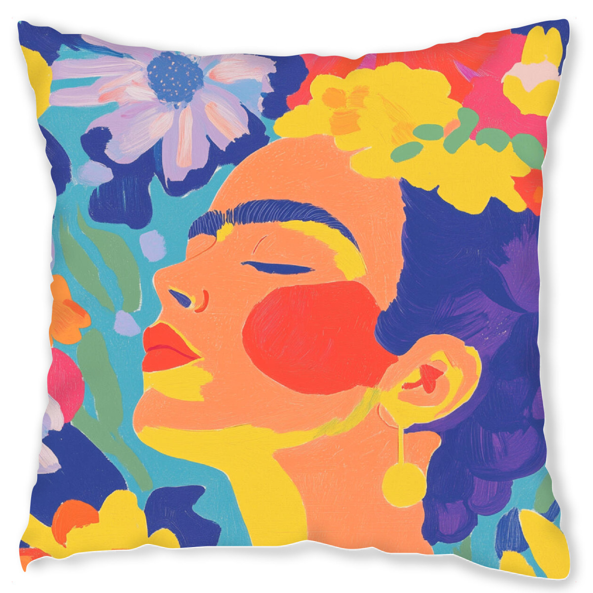 Design-Kissen "Blumengarten mit Frida" artboxONE - Floral,Abstrakt,Menschen