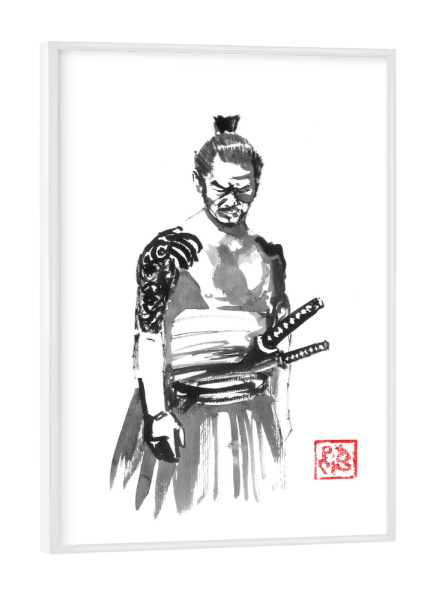 Poster mit weißem Rahmen "Yakuza und Katana" artboxONE - Menschen,Schwarzweiß,Männer - Samurai,Sumie,Japan,Yakuza