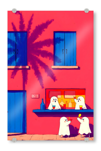 Acrylglasbild "Bar's Open" artboxONE - Comic,Architektur - Ghost,Haunted,Party,Travel,Weekend,Whimsical,Quirky,Cute,Funny,Humor,Bold,Bear,Fun
