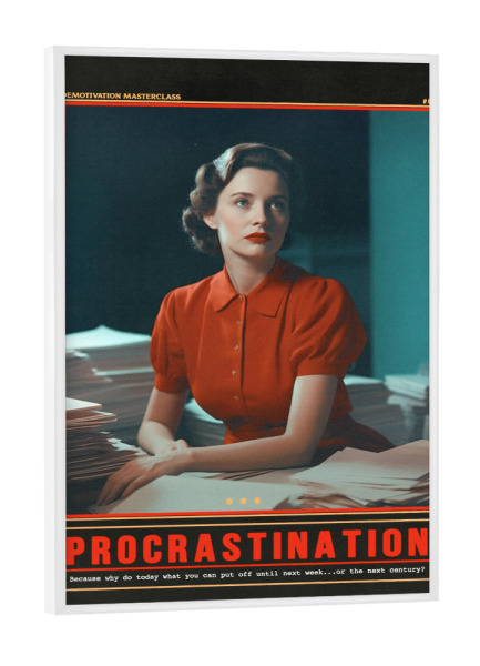 Poster mit weißem Rahmen "Aufschub i" artboxONE - Lehrersprüche,Lustig - Motivation,Büro,Humor,Lustig,Arbeit,Zeitgenössische kunst,Retro