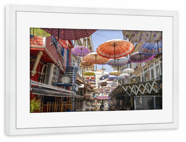 Poster mit Rahmen weiß "Umbrella Street Istanbul" artboxONE - Reise,Städte / Istanbul