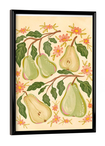 Poster mit schwarzem Rahmen "Pear and flowers" artboxONE - Floral,Essen & Trinken,Essen & Trinken / Obst & Gemüse