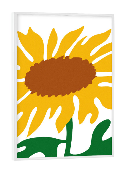 Poster mit weißem Rahmen "Vibrant sunflower" artboxONE - Floral - Sunflower,Vibrant,Yellow,Brown,Green,Stylized,Nature,Floral,Bright,Bold