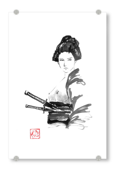 Acrylglasbild "Geisha Samurai" artboxONE - Menschen,Schwarzweiß - Geisha,Samurai,Sumie,Japan,Katana