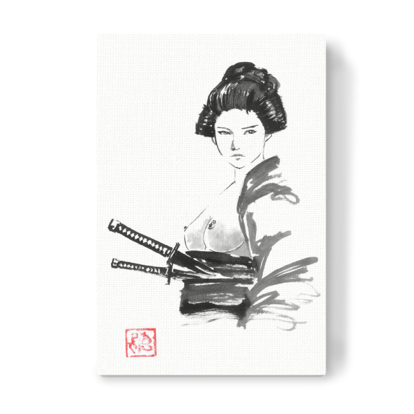 Leinwandbild "Geisha Samurai" artboxONE - Menschen,Schwarzweiß - Geisha,Samurai,Sumie,Japan,Katana