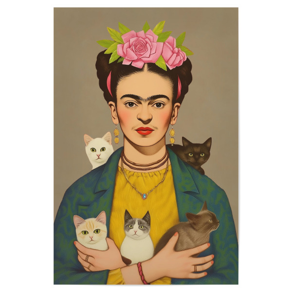 Poster 30x20 cm "Frida kahlo, kleine Katzen liebe" artboxONE - Floral,Tiere,Menschen