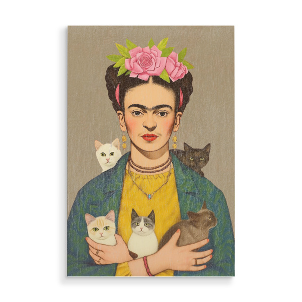 Holzbild "Frida kahlo, kleine Katzen liebe" artboxONE - Floral,Tiere,Menschen