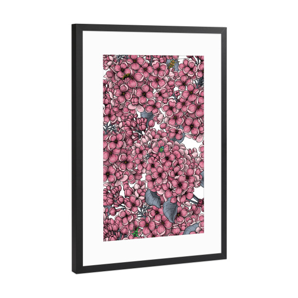 Poster mit Rahmen Schwarz (Metallic) "Pink Lila Garten" artboxONE - Floral