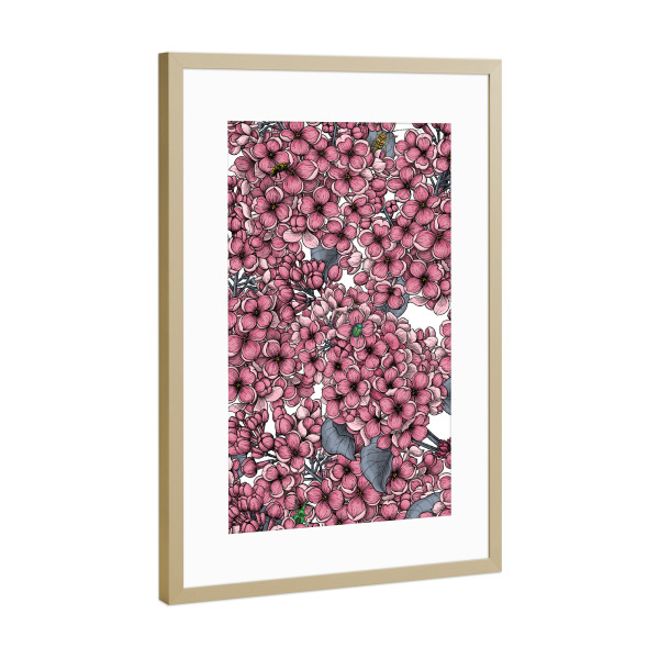 Poster mit Rahmen Gold "Pink Lila Garten" artboxONE - Floral