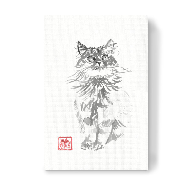 Leinwandbild "Reichweite" artboxONE - Tiere,Schwarzweiß - Katze,Sumie,Japan