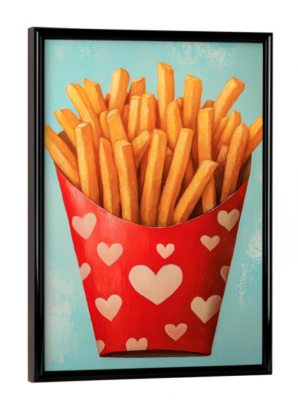 Poster mit schwarzem Rahmen "Pommes Liebe mit Herz" artboxONE - Natur,Essen & Trinken,Liebe