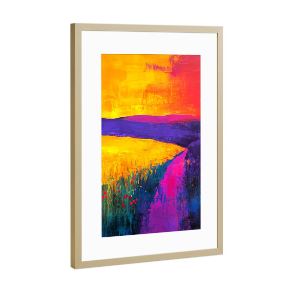 Poster mit Rahmen Gold "Zauberlandschaft a" artboxONE - Natur - Landschaft,Natur,Farben,Magie,Wiese,Felder