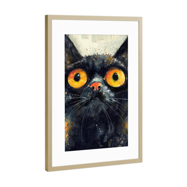 Poster mit Rahmen Gold "Katze Leben r" artboxONE - Tiere - Katze,Katzen,Kitty,Tiere,Haustier,Illustration,Grafik,Kunst