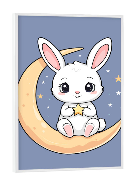 Poster mit weißem Rahmen "Bunny schwankt auf dem Mond" artboxONE - Für Kinder,Tiere