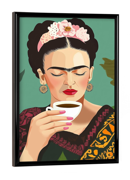 Poster mit schwarzem Rahmen "Kaffee Genuss mit Frida" artboxONE - Natur,Floral,Essen & Trinken