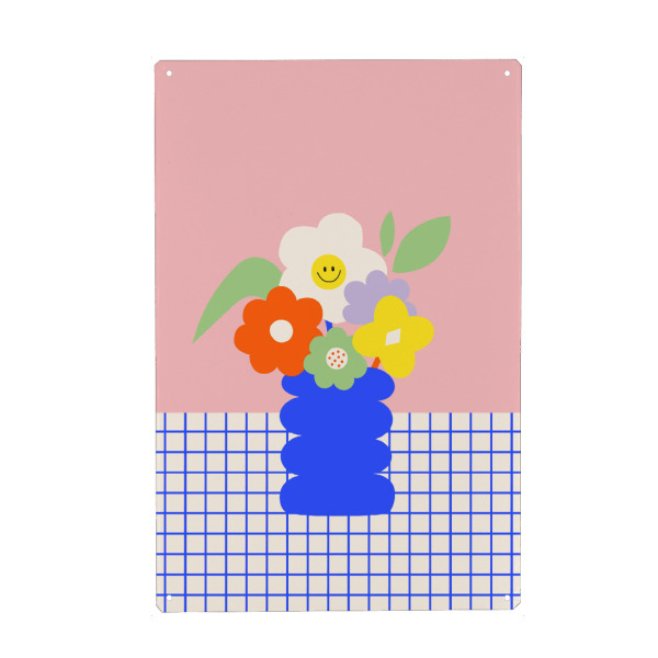 Holzbild "Happy Daisy" artboxONE - Floral,Lustig - Daisy,Blumen,Vase,Gänseblümchen,Dopamine,Lustig,Smiley,Flower power,Prilblumen,Retro,70ies