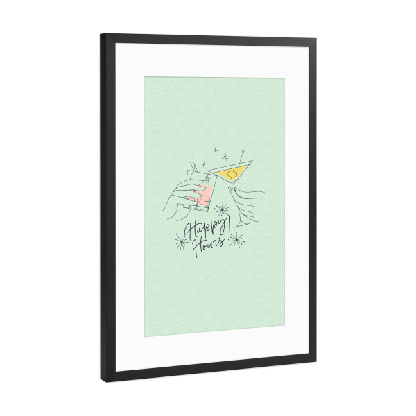 Poster mit Rahmen Schwarz (Metallic) "Happy Hours grün" artboxONE - Essen & Trinken,Essen & Trinken / Alkohol