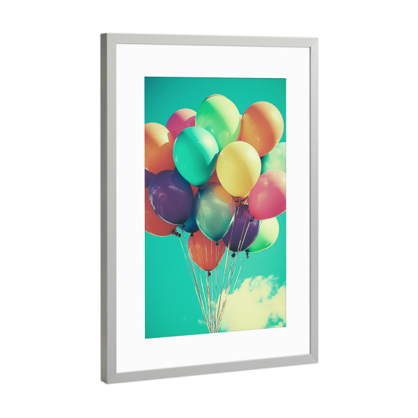 Poster mit Rahmen Silber "Bunte Party Luftballons" artboxONE - Natur,Festivals