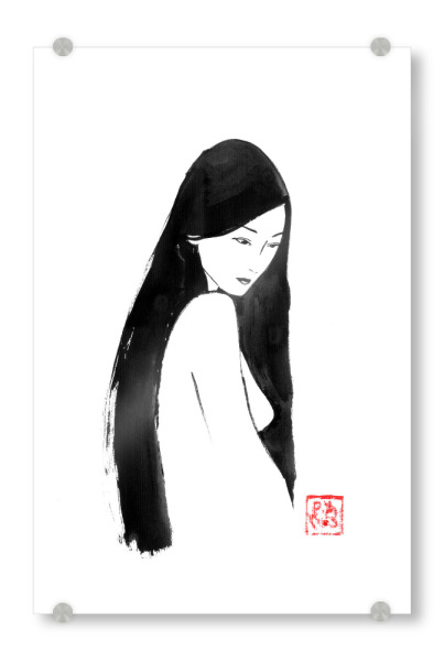 Acrylglasbild "Gebürstetes Haar" artboxONE - Menschen,Schwarzweiß - Geisha,Sumie,Japan,Nackt