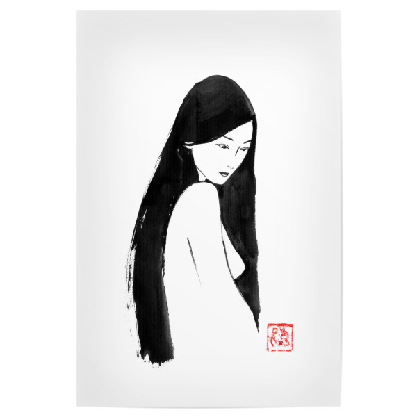 Poster 30x20 cm "Gebürstetes Haar" artboxONE - Menschen,Schwarzweiß - Geisha,Sumie,Japan,Nackt