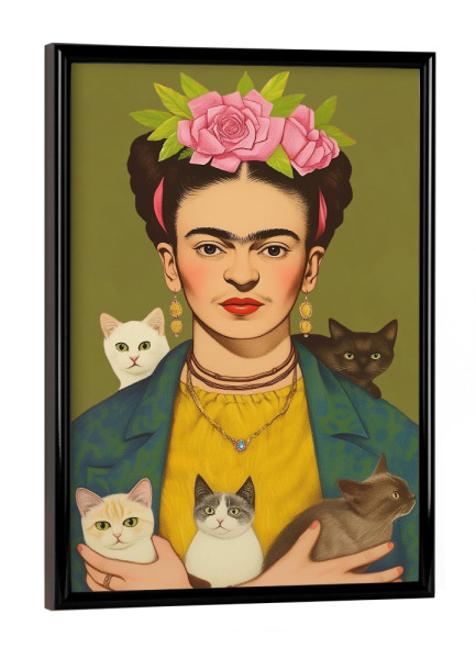 Poster mit schwarzem Rahmen "Schmuse-Katzen mit Frida" artboxONE - Floral,Tiere,Menschen