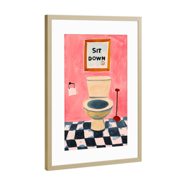 Poster mit Rahmen Gold "Bitte hin Setzen" artboxONE - Menschen,Architektur,Lustig