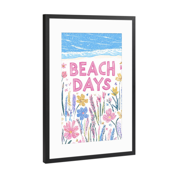 Poster mit Rahmen Schwarz (Metallic) "Strandtage mit Sommerblumen" artboxONE - Typografie,Floral,Reise / Strand und Meer