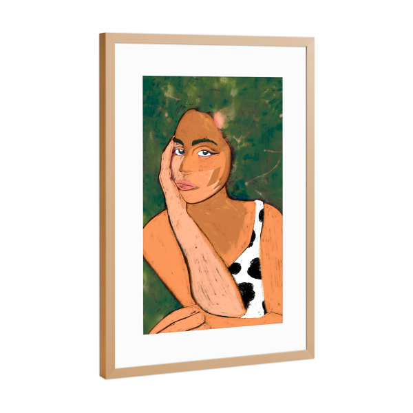 Poster mit Rahmen Kupfer "Liminal Quietude" artboxONE - Menschen,Fashion - Calm,Woman,People,Portrait,Fashion,Still life,Painting