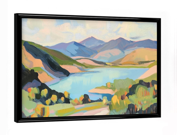 Poster mit schwarzem Rahmen "Bergsee mit lebendigem Laub" artboxONE - Natur
