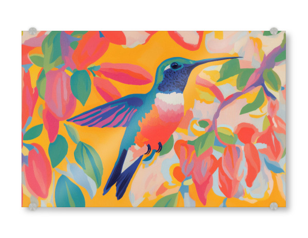 Acrylglasbild "Frohe Farben mit Kolibri" artboxONE - Floral,Tiere,Musik