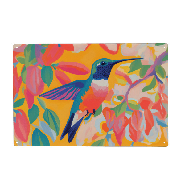 Holzbild "Frohe Farben mit Kolibri" artboxONE - Floral,Tiere,Musik