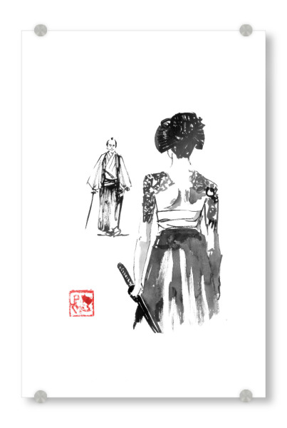Acrylglasbild "Vor dem Duell" artboxONE - Menschen - Geisha,Sumie,Japan,Samourai