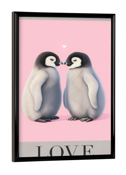 Poster mit schwarzem Rahmen "Verliebte Pinguine mit Herz" artboxONE - Typografie,Tiere,Liebe