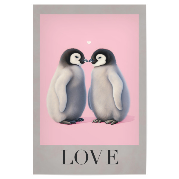 Poster 30x20 cm "Verliebte Pinguine mit Herz" artboxONE - Typografie,Tiere,Liebe
