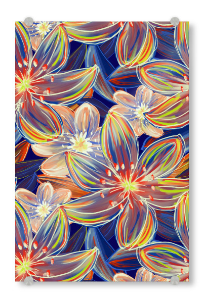 Acrylglasbild "Fluo Bloom - Orange & Blau" artboxONE - Natur,Floral