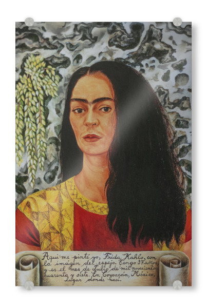 Acrylglasbild "Frida Kahlo, mit offenem Haar" artboxONE - Typografie,Floral,Menschen