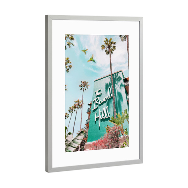 Poster mit Rahmen Silber "Das Beverly Hills Hotel" artboxONE - Natur,Floral,Tiere,Architektur,Städte / Los Angeles