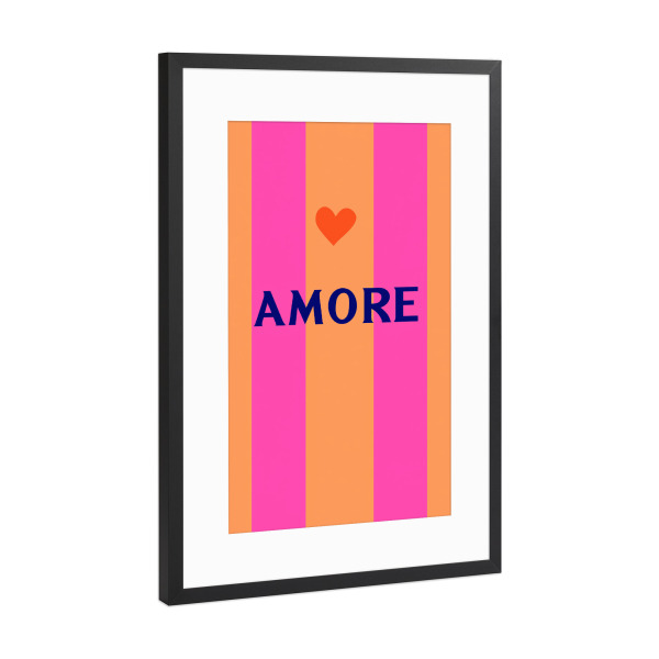 Poster mit Rahmen Schwarz (Metallic) "Amore Streifen Chic" artboxONE - Typografie,Menschen,Liebe
