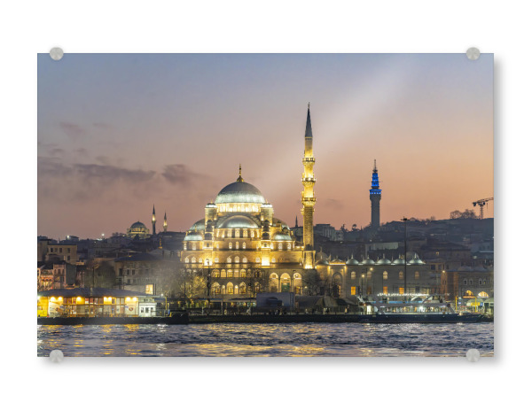 Acrylglasbild "Neue Moschee Istanbul" artboxONE - Reise,Architektur,Städte / Istanbul - Neue moschee,Yeni cami,Abenddämmerung,Eminönü,Türkei